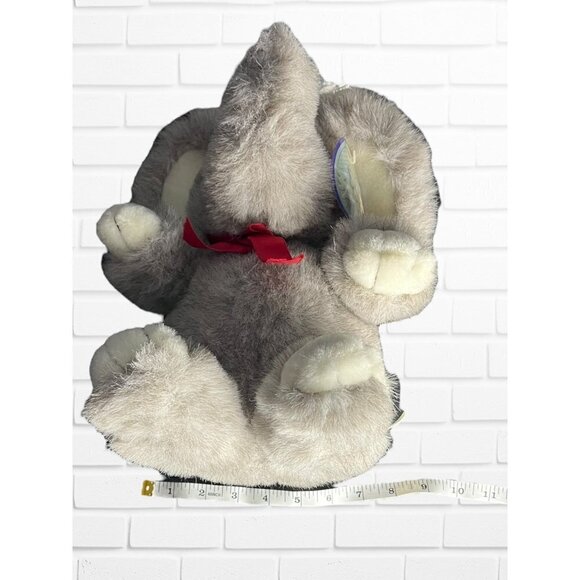 Vintage 90's Gray Elephant Plush With Red Bow Cozy Soft Stuffed Animal - Picture 9 of 9